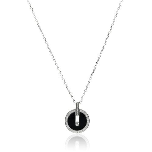 Ezüst nyaklánc onyx medállal és cirkónia kővel  1028445