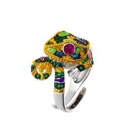   Fantasy Zoo ezüst gekkó gyűrű színes kővel és zomáccal 1030433