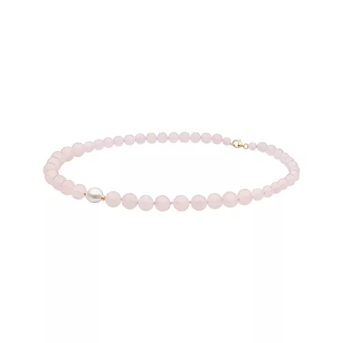 Gaura Pearls rózsakvarc (6-10 mm) nyaklánc gyönggyel, ezüst zárral 1030890